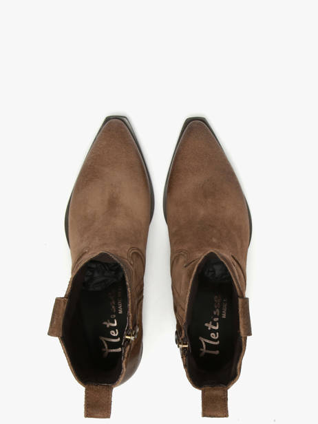 Santiags à Talon Tronchetti Texani En Cuir Metisse Marron women Bottines texanes fabriquées dans des matériaux souples et entièrement brossées et vieillies à la main. vue secondaire 3